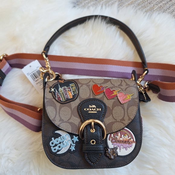 NWT Coach Kleo Disco Signature Crossbody Embellished Patchs Saddle Shoulder Bag - Picture 3 of 15